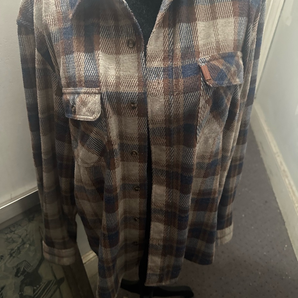 Chaps Long Sleeve Blue, Brown, and Tan Heavy Plaid Shirt